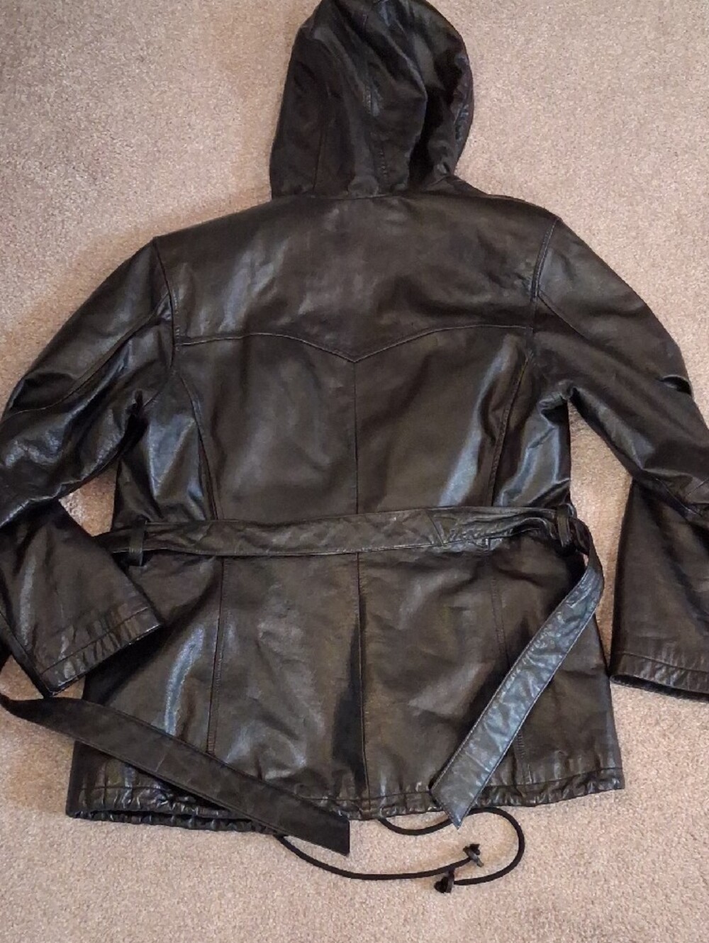 Vintage Wilson Women’s Black Hooded Belted Jacket. Draw String at Hood & Hem (M) - Picture 4 of 12